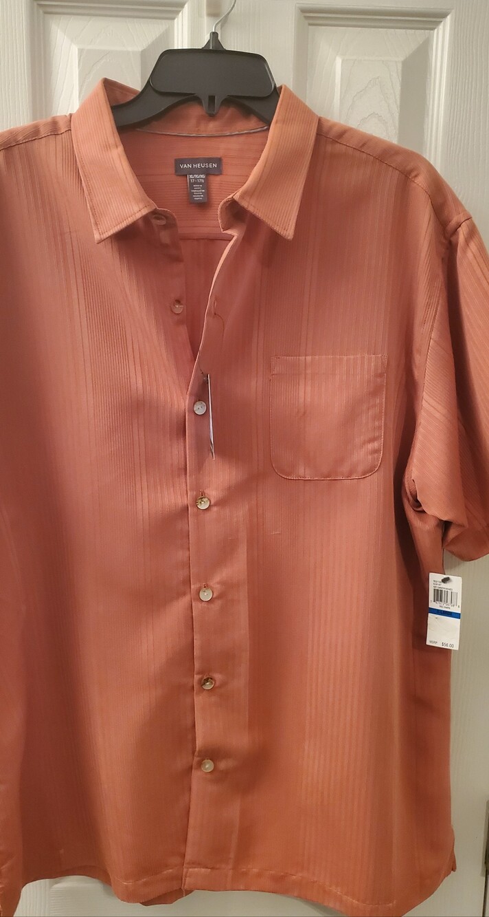 Van Heusen Men’s Short-Sleeve Button-Down Shirt — Rust/Salmon